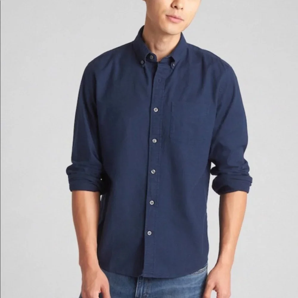 Gap Size XL Navy Dark Blue Shirt Textured Long Sleeve Collared Button Front EUC